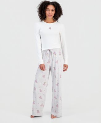 Juniors' Ribbed Long-Sleeve Embroidered Top