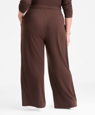 Plus Size Ribbed Wide-Leg Drawstring Pants, Macy's Exclusive