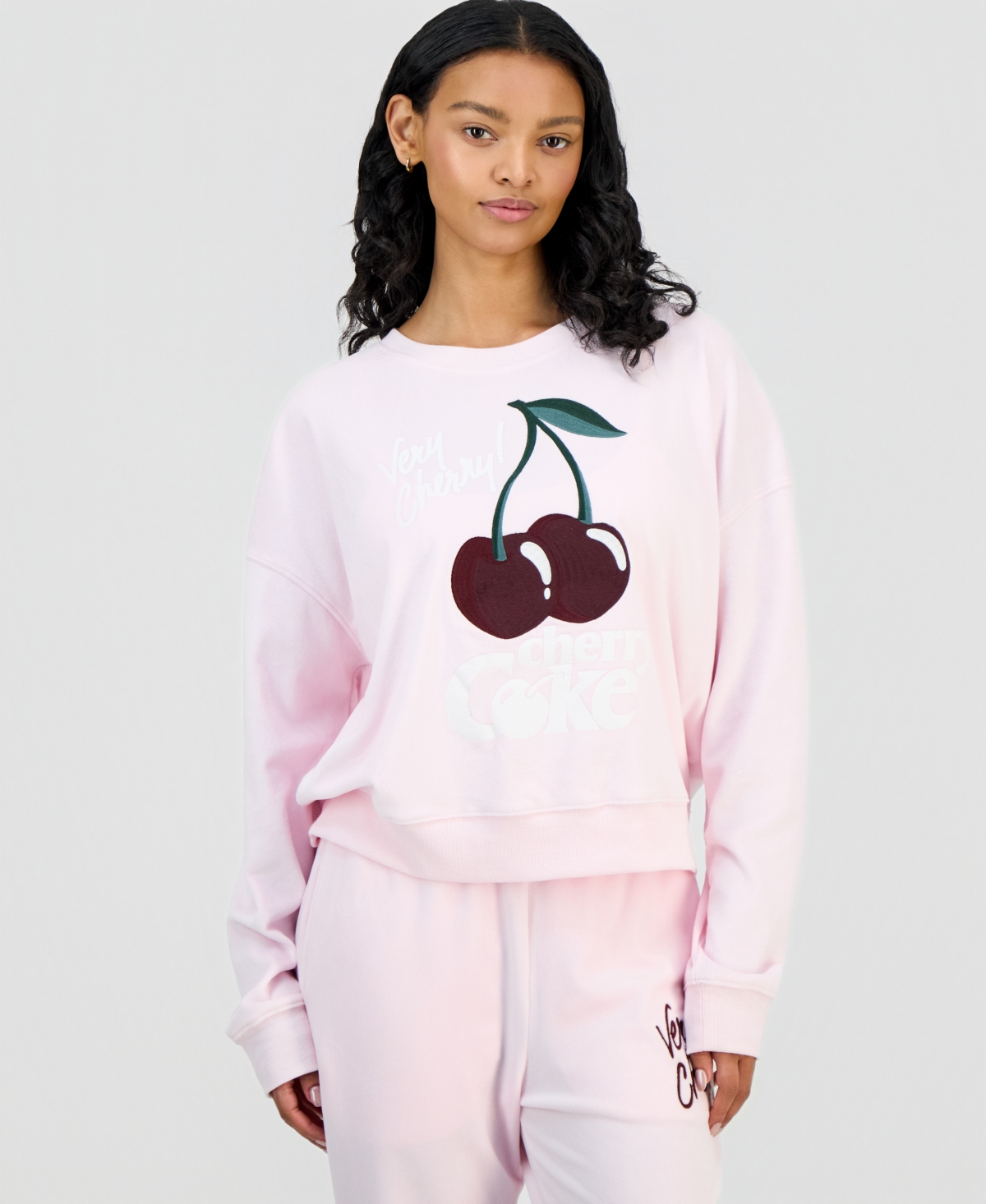 Grayson Threads, The Label Women's Embroidered Cherries Sweatshirt In Pink