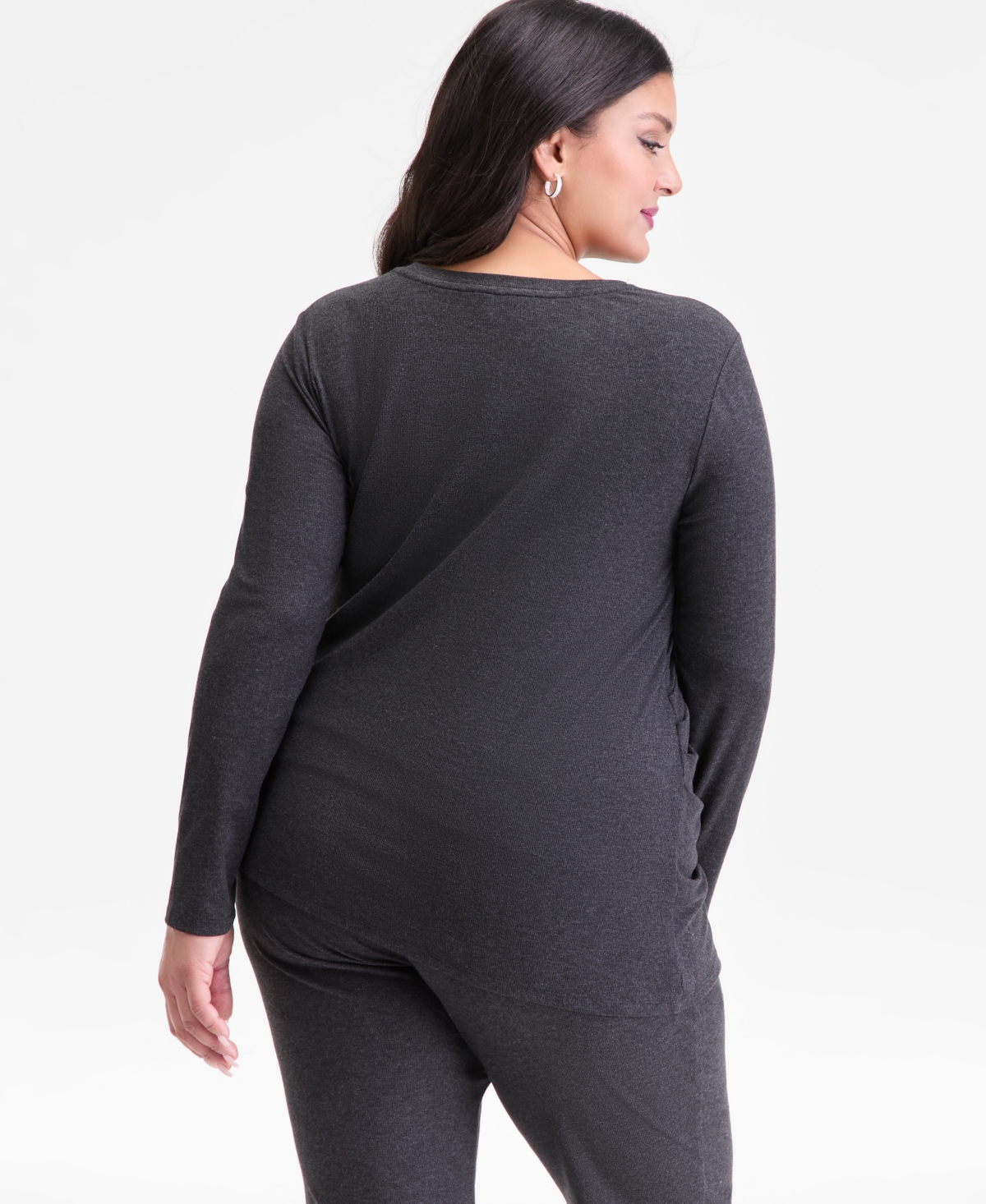 Inc International Concepts Plus Size Ribbed Asymmetrical-hem Top, Macy's Exclusive In Black