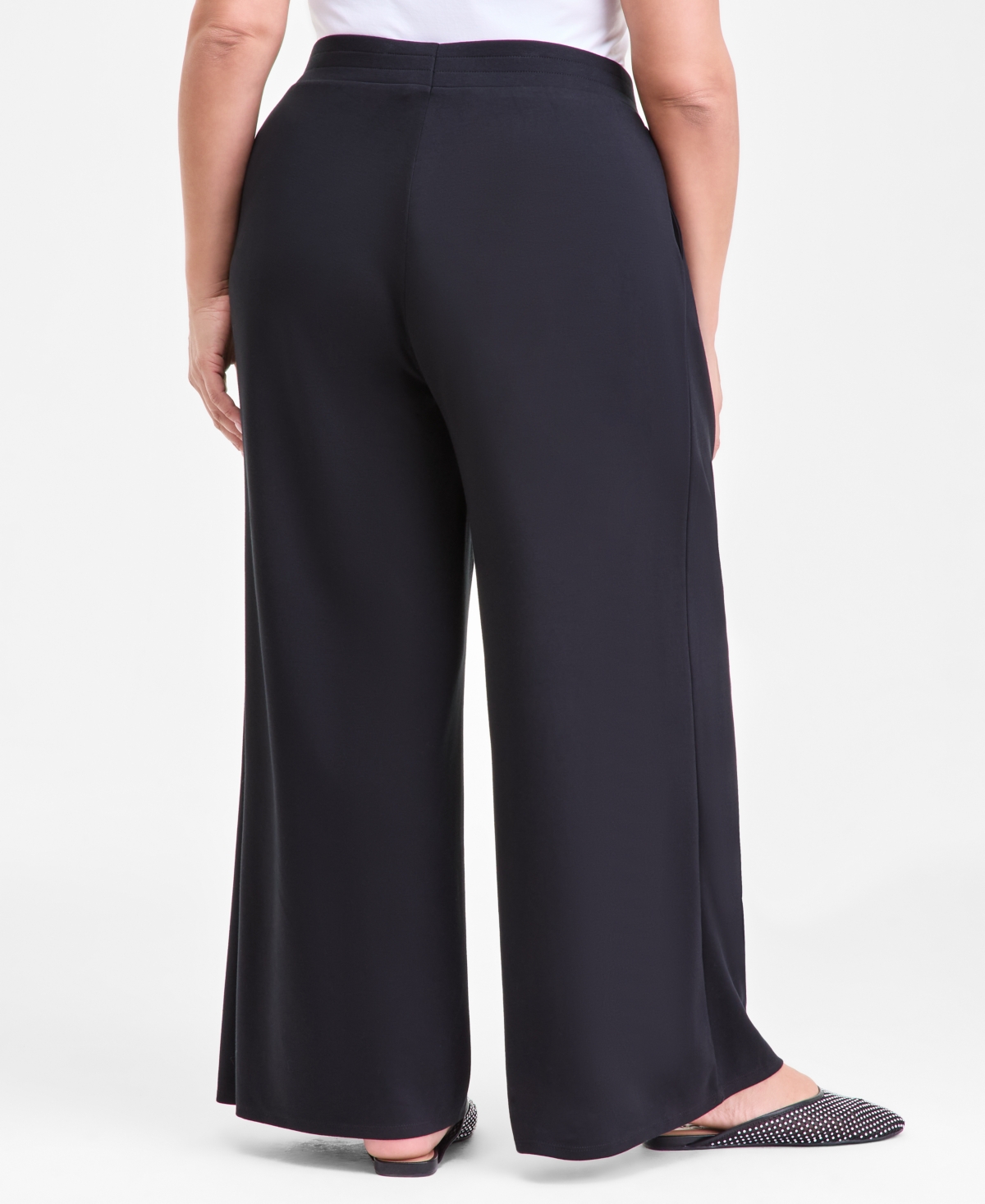 Inc International Concepts Plus Size Pull-on Wide-leg Knit Pants, Macy's Exclusive In Black