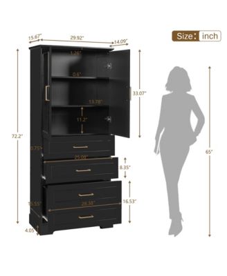 72inch Tall Freestanding Bathroom Cabinet with 3 Drawers Partitioned Standard Deep Adjustable Shelf Modern Elegant Style Soft Close Doors