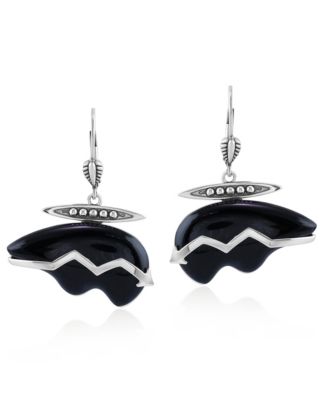 Sterling Silver Black Onyx Bear Lever Back Earrings