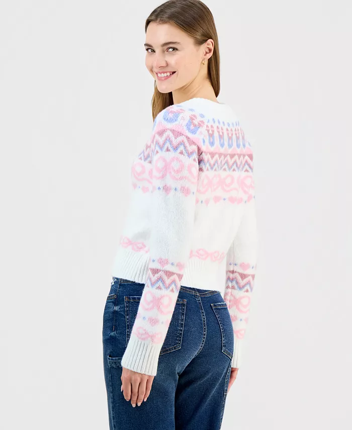 Juniors' Bow Fair Isle Cardigan Sweater - thumbnail 3