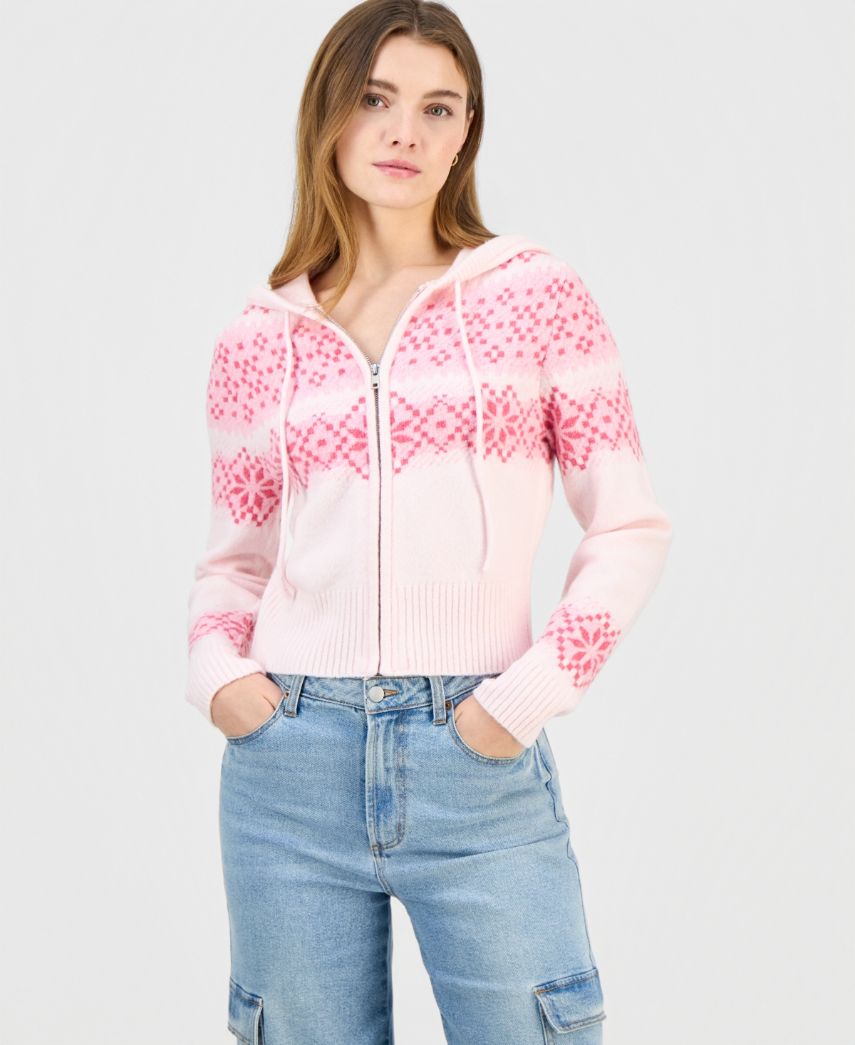 Madden Girl Juniors' Fair Isle Zippered Hoodie