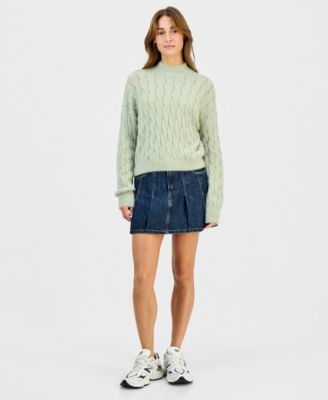 Juniors' Mock-Neck Eyelash-Cable Knit Sweater