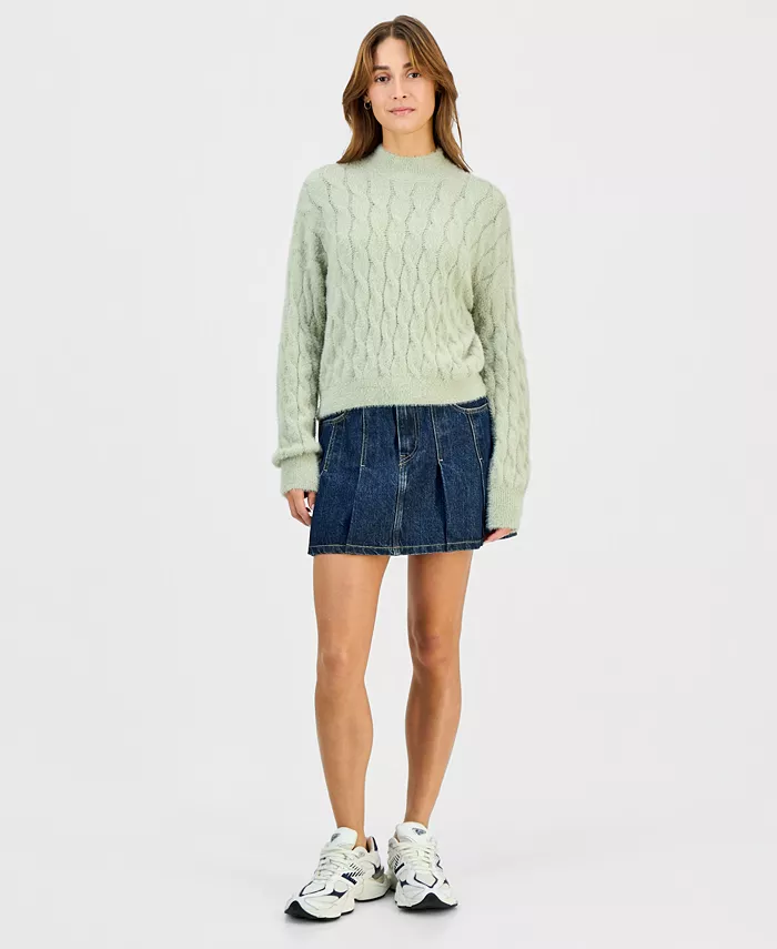 Juniors' Mock-Neck Eyelash-Cable Knit Sweater - thumbnail 2