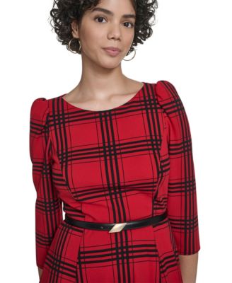 Women's 3/4-Sleeve Plaid Midi Dress