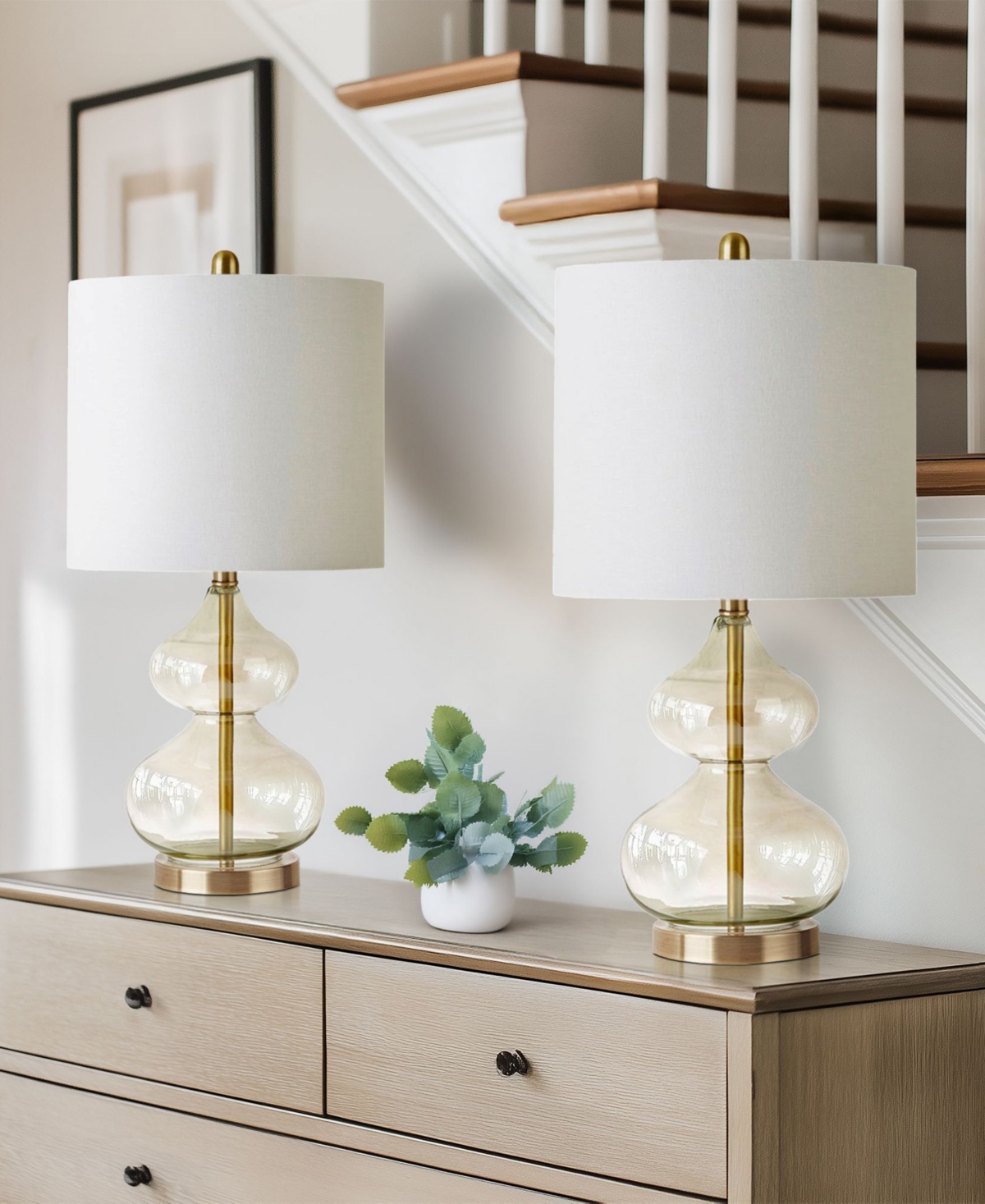 510 Design Ellipse Curved Gourd Glass Table Lamp, Set Of 2 In Gold