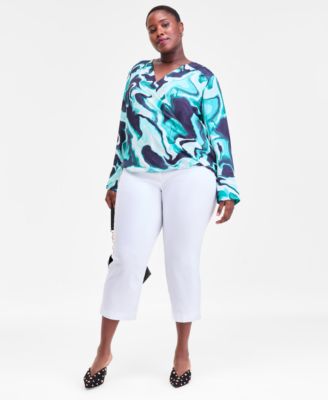 Plus Size Printed Surplice-Neck Top