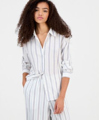 Juniors' Linen-Like Button-Up Shirt