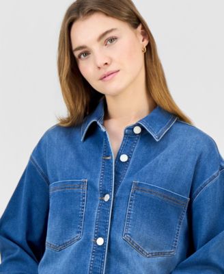 Juniors' Knit Denim Button-Up Shirt