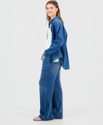 Juniors' Med Knit Denim Wide-Leg Jeans 