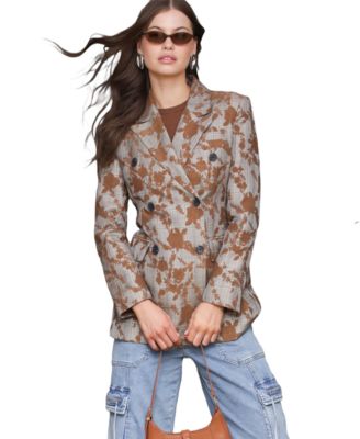 Women's Long Sleeves Plaid Floral Blazer