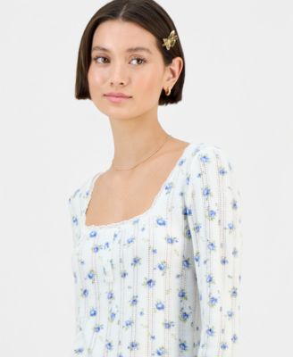 Juniors' Ditsy-Print Pointelle-Knit Top