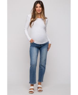 Blue Straight Crop Maternity Jeans