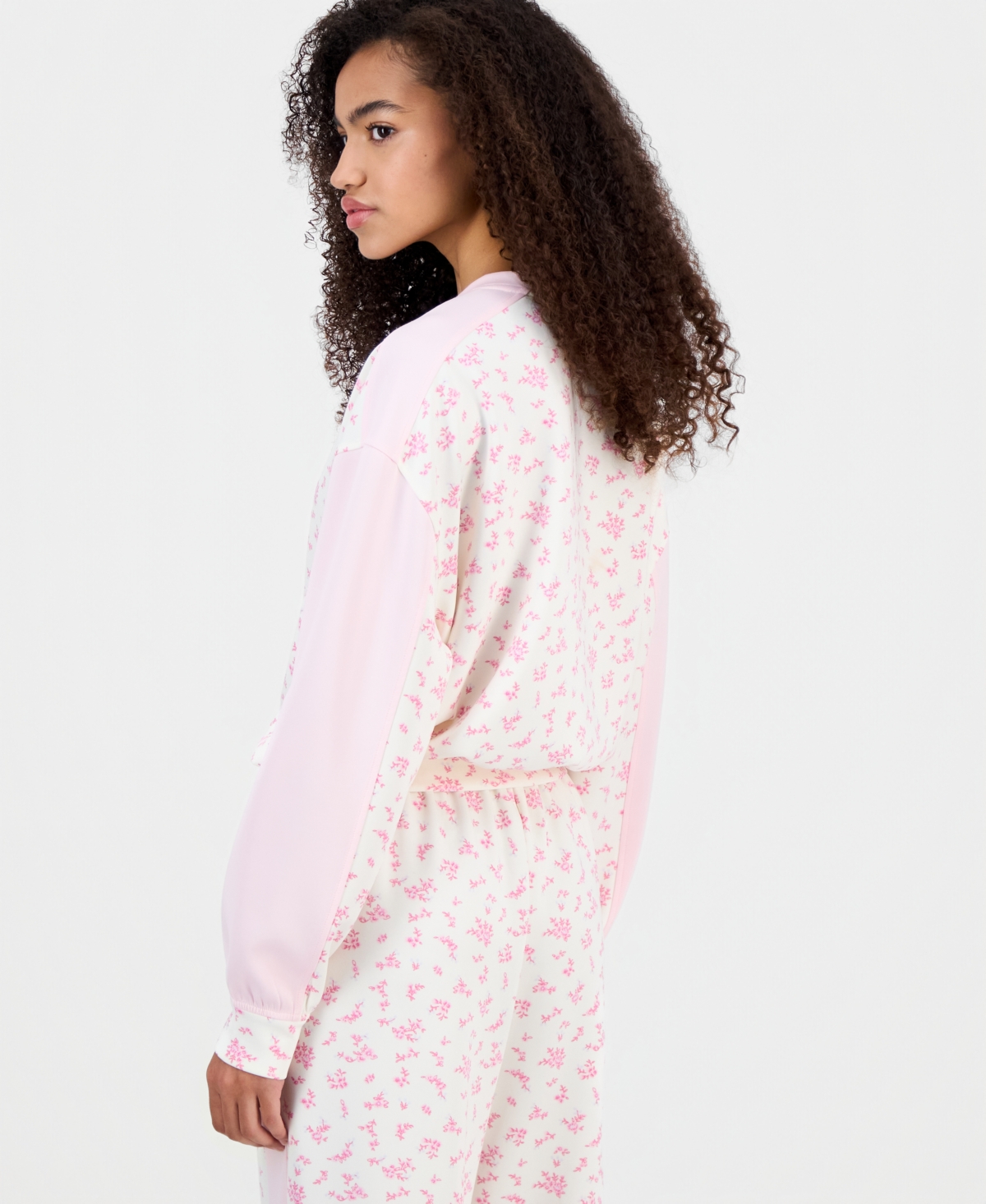 Tinseltown Juniors' Scuba V-neck Colorblock Sweatshirt In Pink