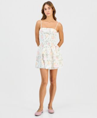 Just Polly - Juniors' Tiered-Skirt Sleeveless Mini Dress