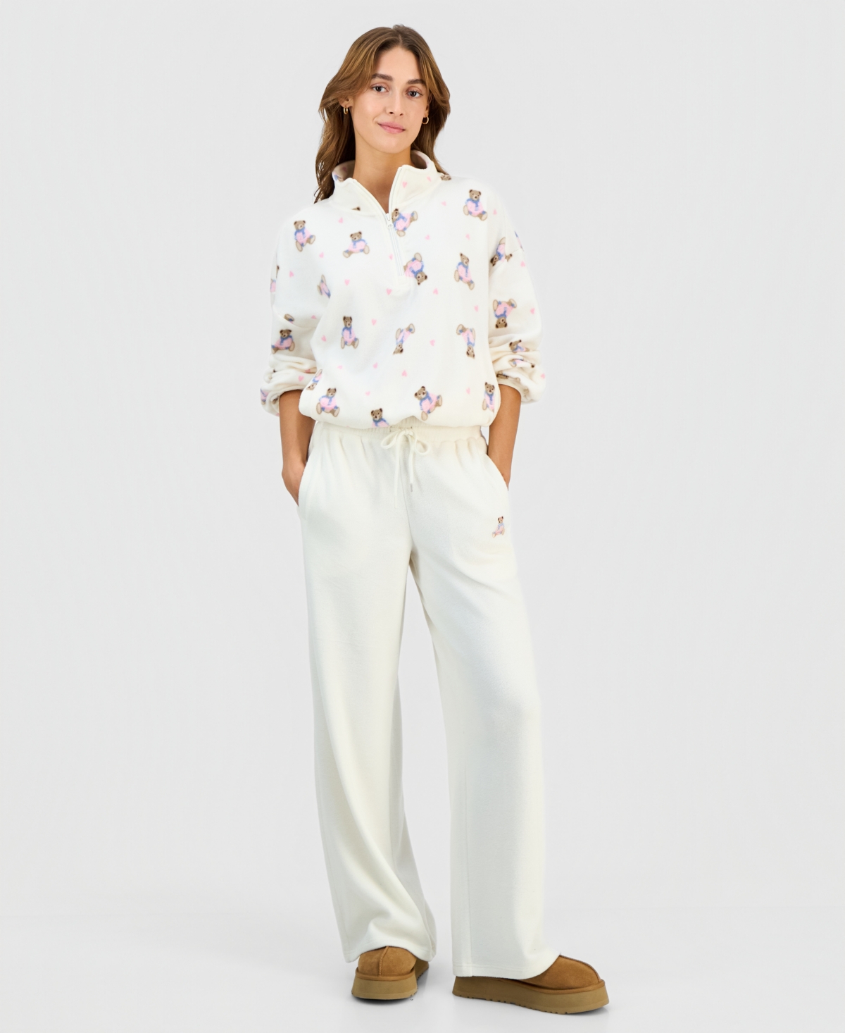 Hippie Rose Juniors' Polar Fleece High-rise Pants In White