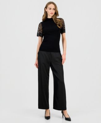 Women's Beaded-Sleeve Mock Neck Sweater