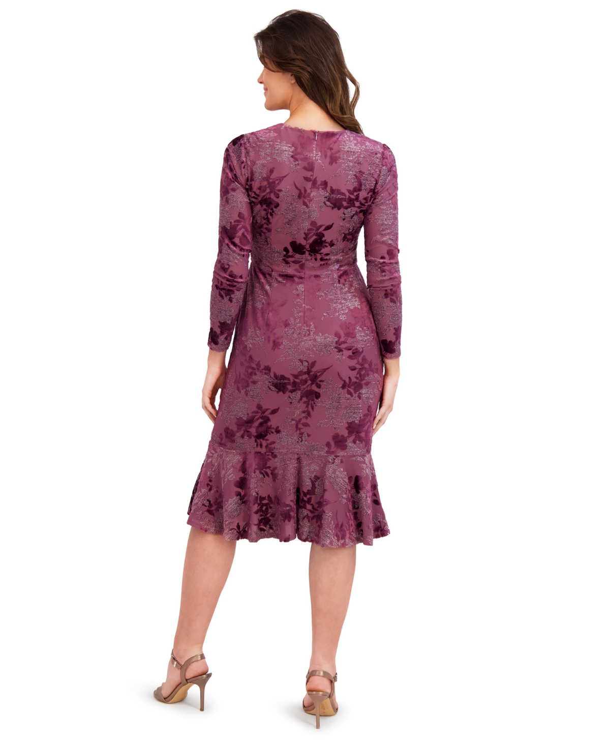 London Times Petite Surplice Burnout Midi Dress In Pink
