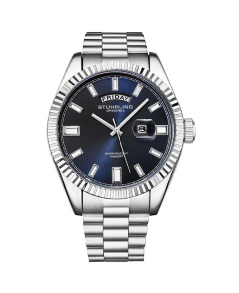Мужские часы Stuhrling Statesman 4070 с синим циферблатом
