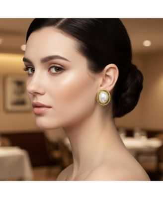 White Simulated Mabe Pearls Clip-On Earrings with Twist Rope Cable Design