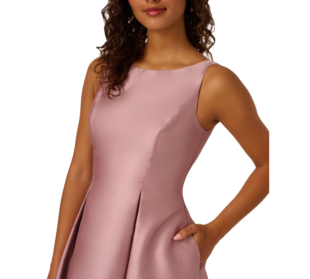 Adrianna Papell Boat-neck A-line Dress In Pink