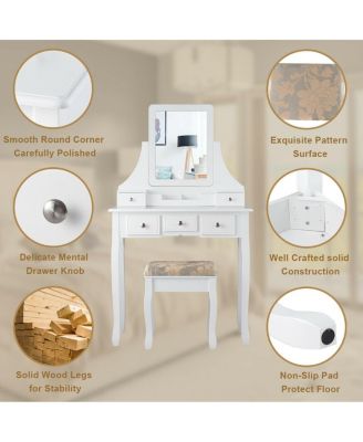 Makeup Vanity Set with Mirror and Cushioned Stool
