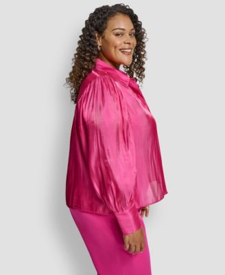 Plus Size Balloon Sleeve Collared Neck Top