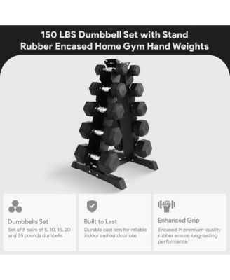 BalanceFrom Dumbbell Set with Stand, Rubber Encased Home Gym Hand Weights, 150lb