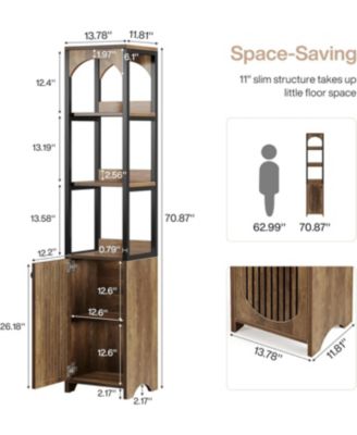 6-Tier Kitchen Pantry Cabinet,70.87" Tall Narrow Bookshelf with Louvered Door Cabinet