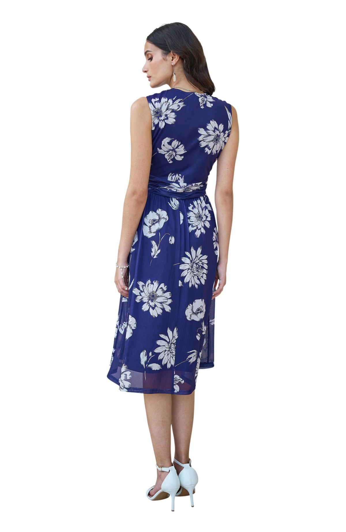 Yumi Women's Floral Print Stretch Mesh Dress