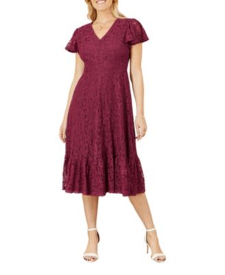 Women's Short Sleeve Lace Midi Skater Dress