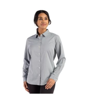 Women's Cutter and Buck Skyline Epic Confidence Recycled Gingham Long Sleeve Dress Shirt
