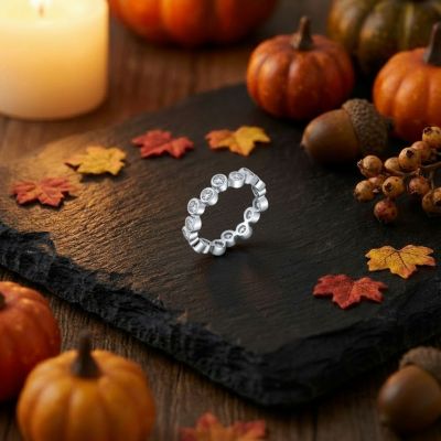 Bubble Circle Geometric Zig Zag Cubic Zirconia Bezel Band CZ Eternity Ring .925 Sterling Silver