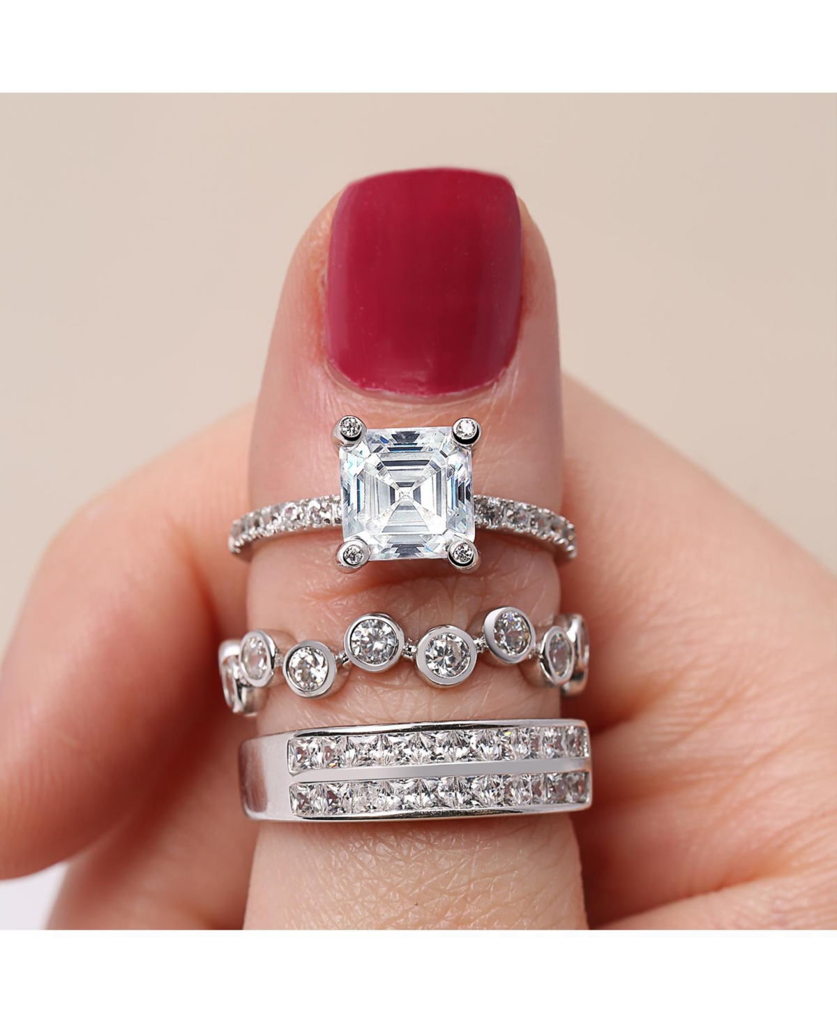 Bling Jewelry Bubble Circle Geometric Zig Zag Cubic Zirconia Bezel Band Cz Eternity Ring .925 Sterling Silver