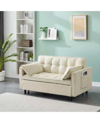 Corduroy Loveseat Sofa Bed with Adjustable Backrest, Pull-Out Tufted Sleeper Couch for Small Spaces, Dorms, Apartments-Maison Boucle