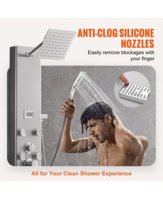 Shower Panel System, Stainless Steel Wall-Mounted Shower Set 5 Shower Modes, 8 Massage Jets, 3-Setting Handheld Shower Head