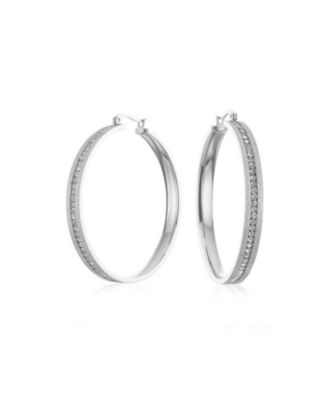Channel Set CZ Statement Hoop Earrings Stardust Finish Plated Stainless Steel