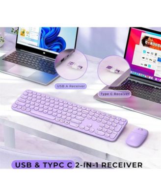 Wireless Keyboard And Mouse, USB & Type C 2-In-1 Receiver, SK73-3 Full Size Wireless Keyboard Mouse Combo,Compatible with Laptop, Desktop, PC-Purple
