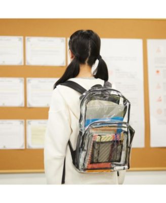 Basics Transparent School Backpack, With Water-Resistant PVC Plastic Material and Ruggedly Reinforced Shoulder Straps, Clear
