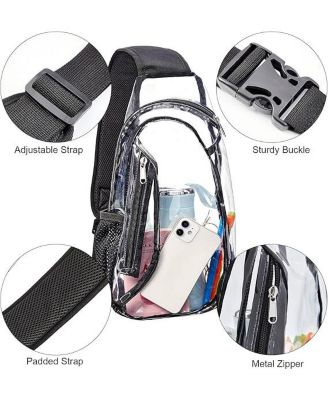 Clear Sling Bag, Stadium Approved PVC Crossbody Backpack, Clear Casual Chest Daypack for Hiking, Stadium or Concerts