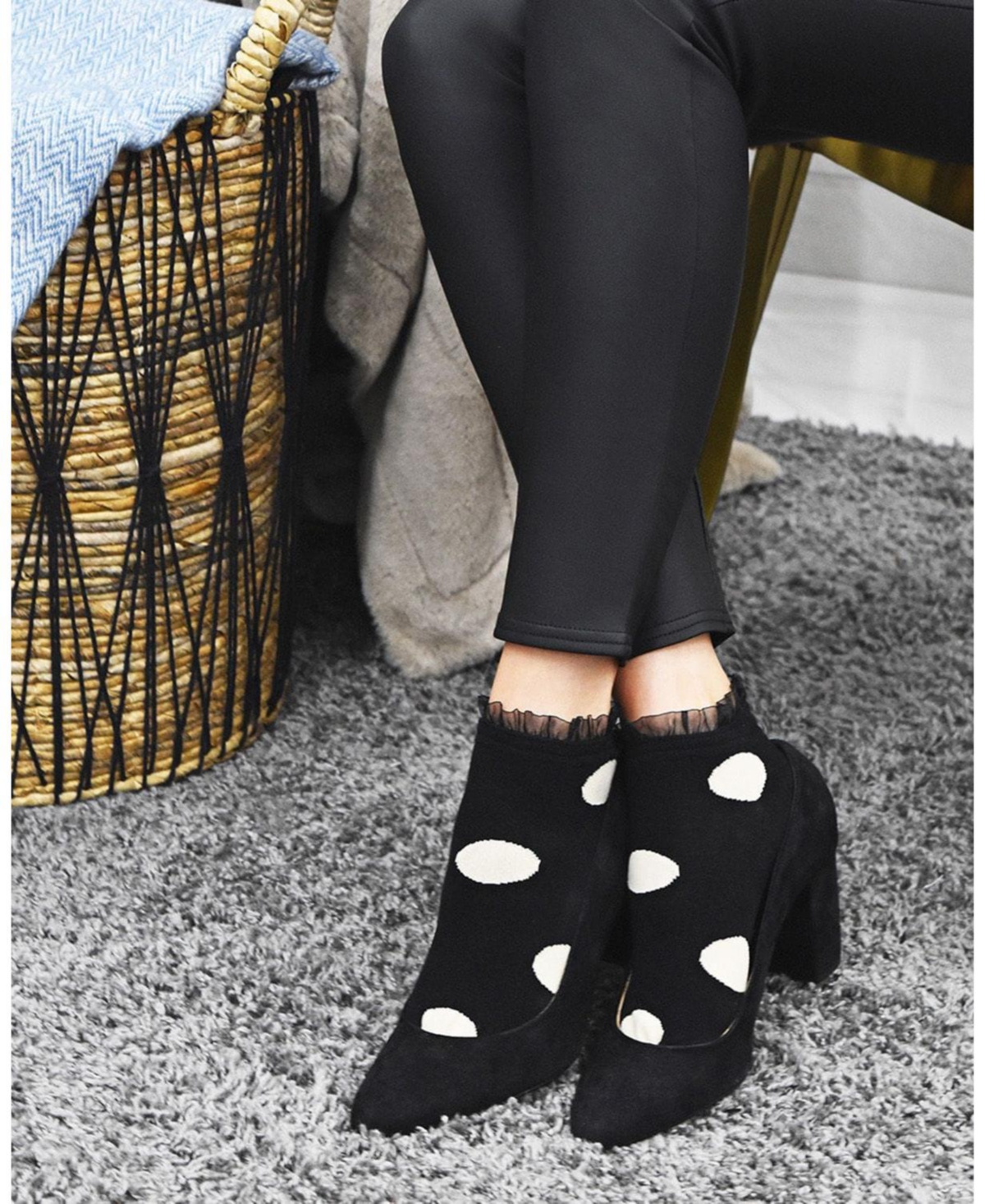 MeMoi Women's Ruffle Polka Dot Cotton Blend Low-Cut Socks