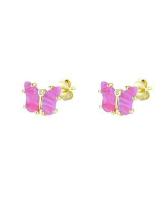 Butterfly Earrings with Lab-Grown Opal in Plated Sterling