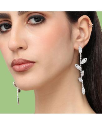 Women's Silver  Embellished Foliage Drop Earrings