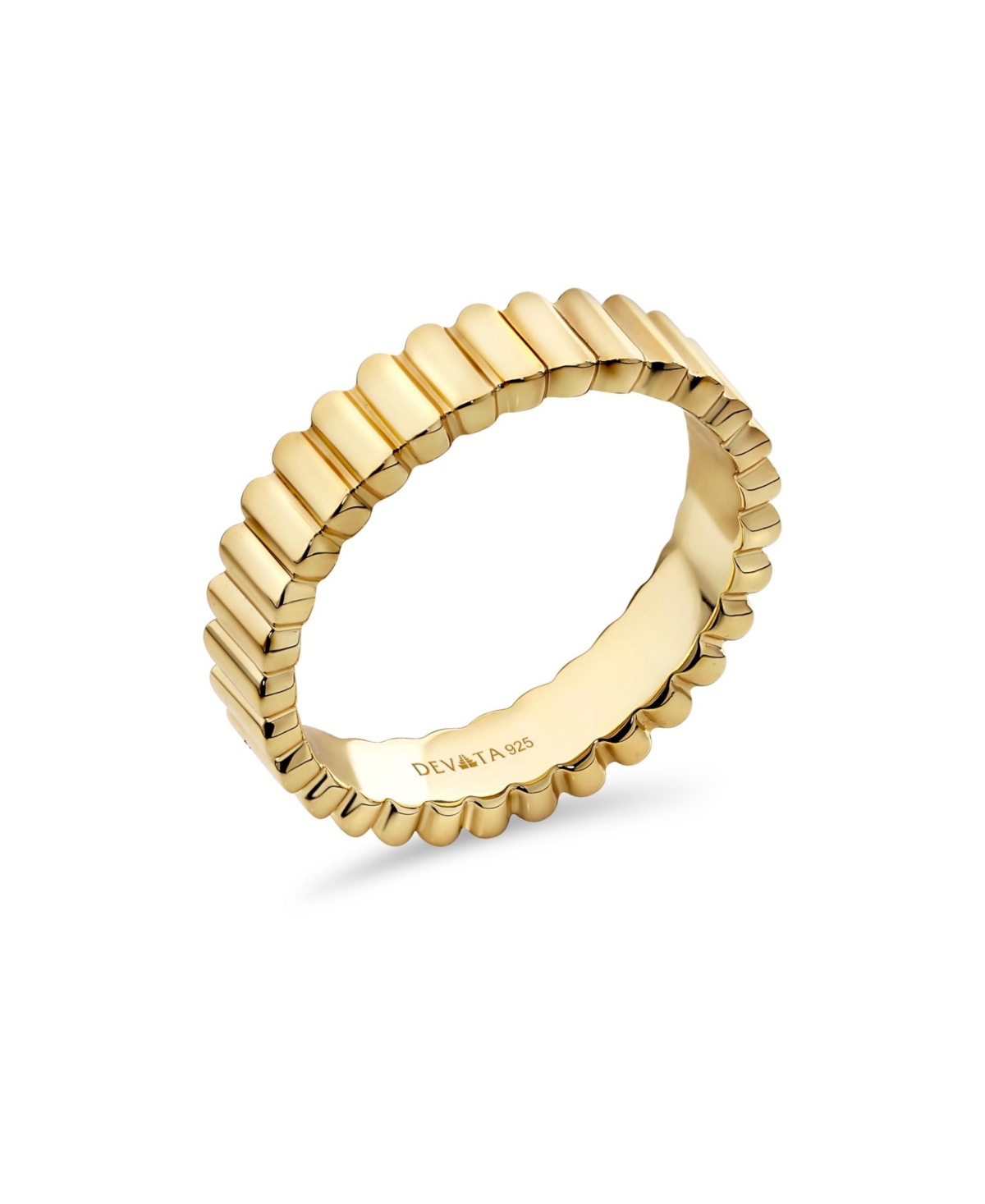Devata Ribbed Band Ring Gold Plated Sterling Silver, 8
