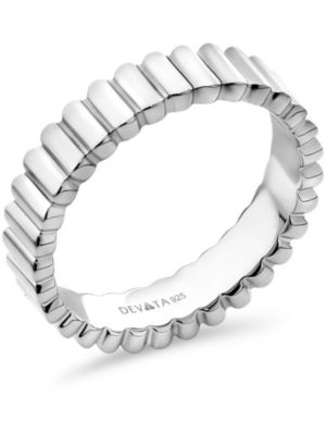 Ribbed Band Ring in Rhodium Plated Sterling Silver, Size