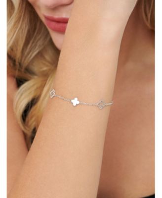 Clover Chain Bracelet in Rhodium Plated Sterling Silver, Adj 6.5/7.0/7.5 inch