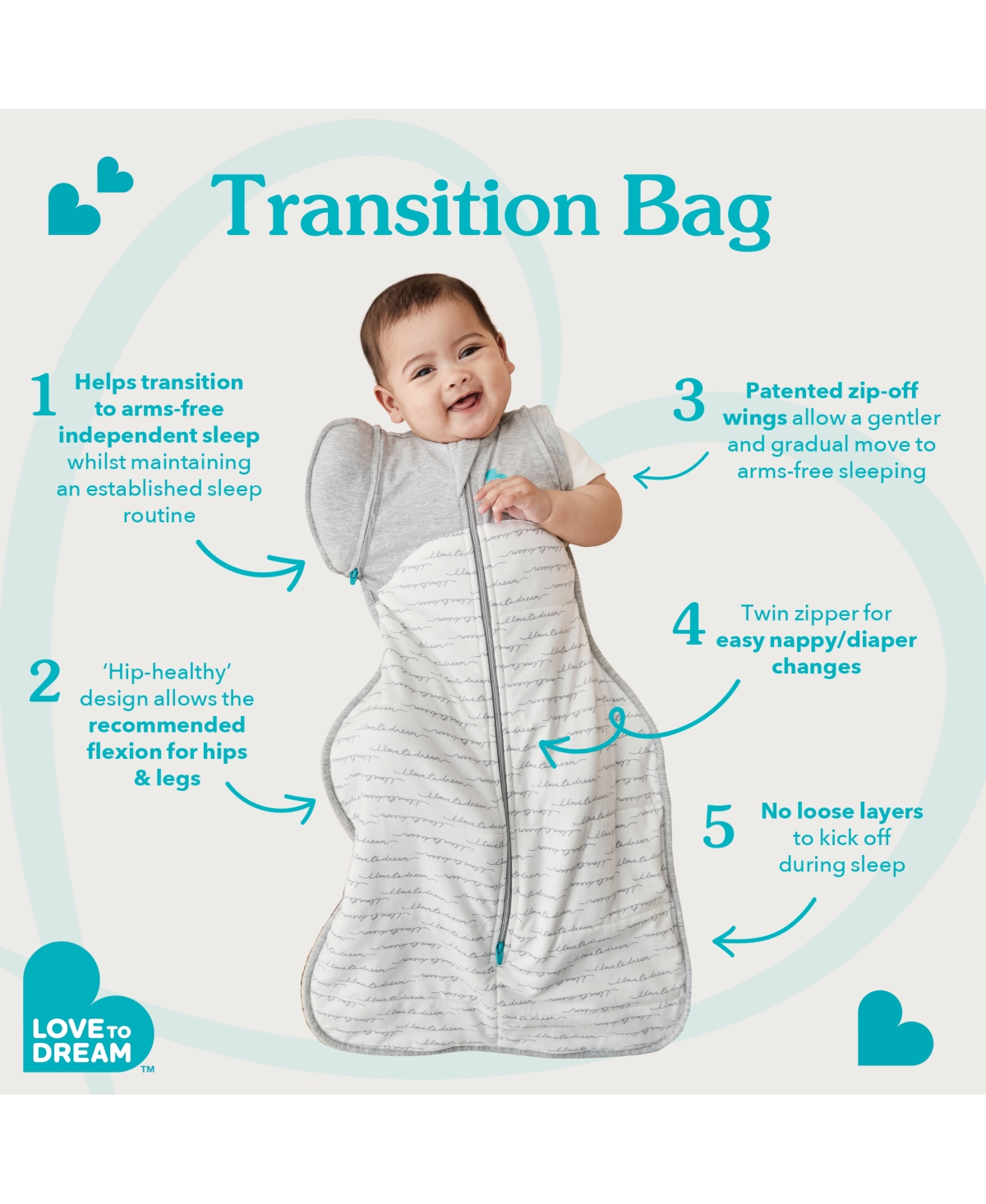 Love To Dream Transition Bag Sleep Sack - Bamboo - 1.0 Tog - Lunar
